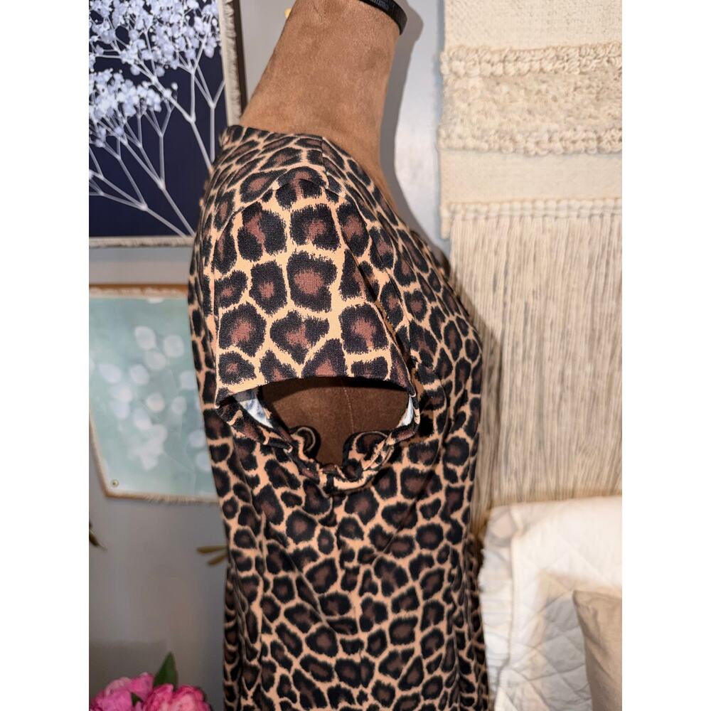 Michael Kors Leopard Print Cap Sleeve Shift Dress Size 14 EUC - Picture 8 of 12
